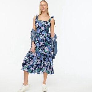 J.Crew Smocked Tie-Shoulder Dress Retro Floral M